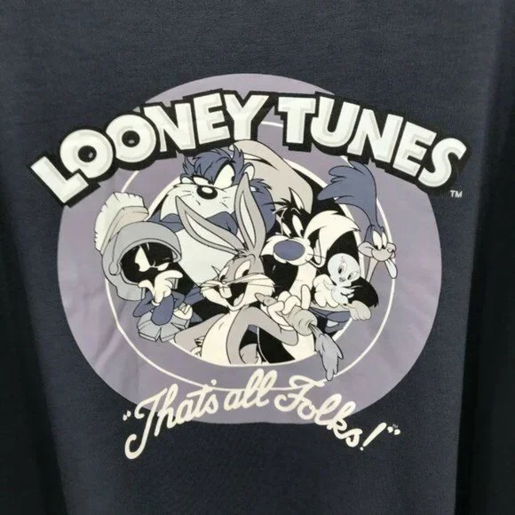 Looney Tunes Womens Long Sleeve Night Blue "That's All Folks !" Sweatshirt Sz 1X - Picture 4 of 8